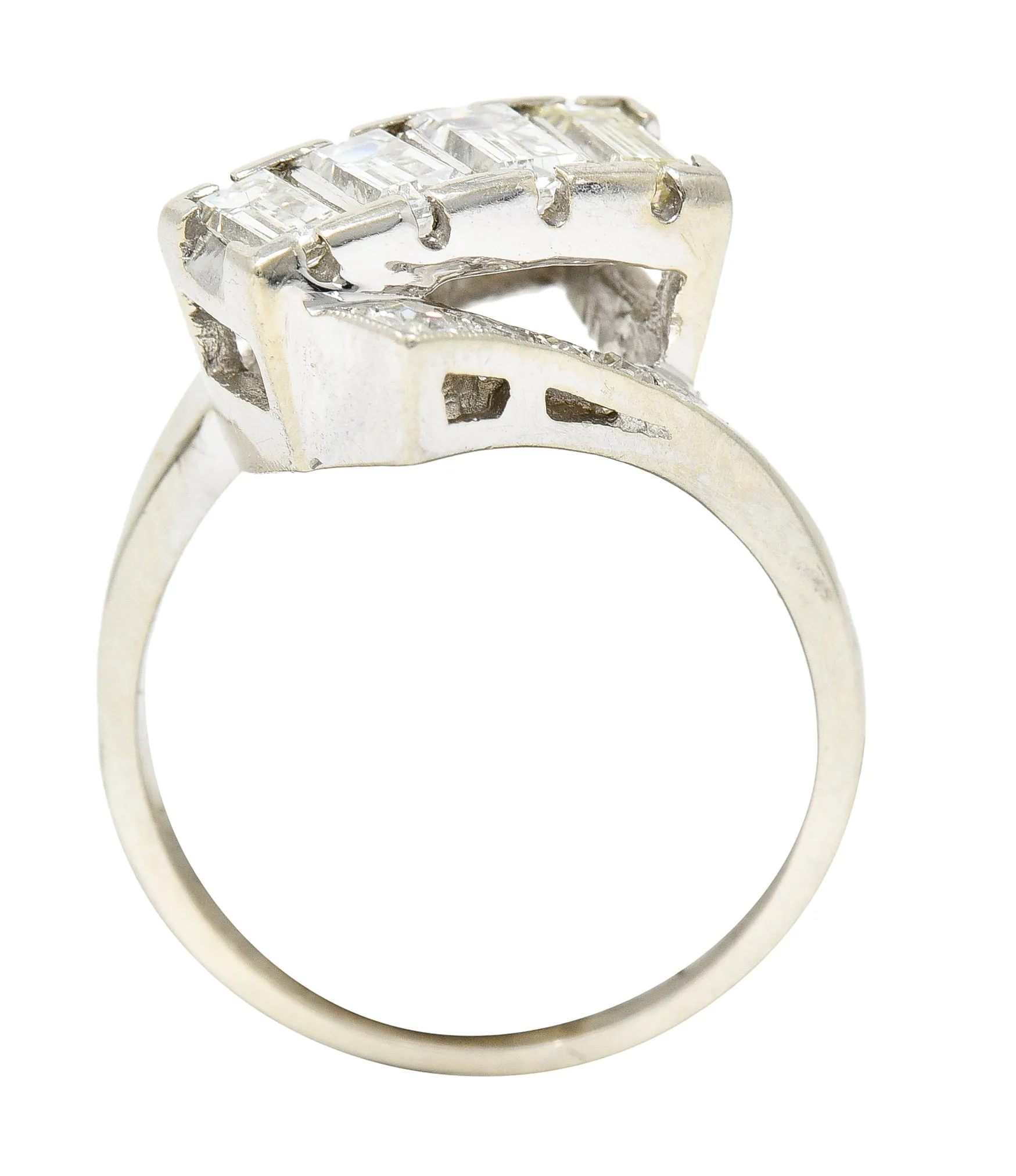 Mid-Century 1.00 CTW Diamond 14 Karat White Gold Vintage Bypass Ring