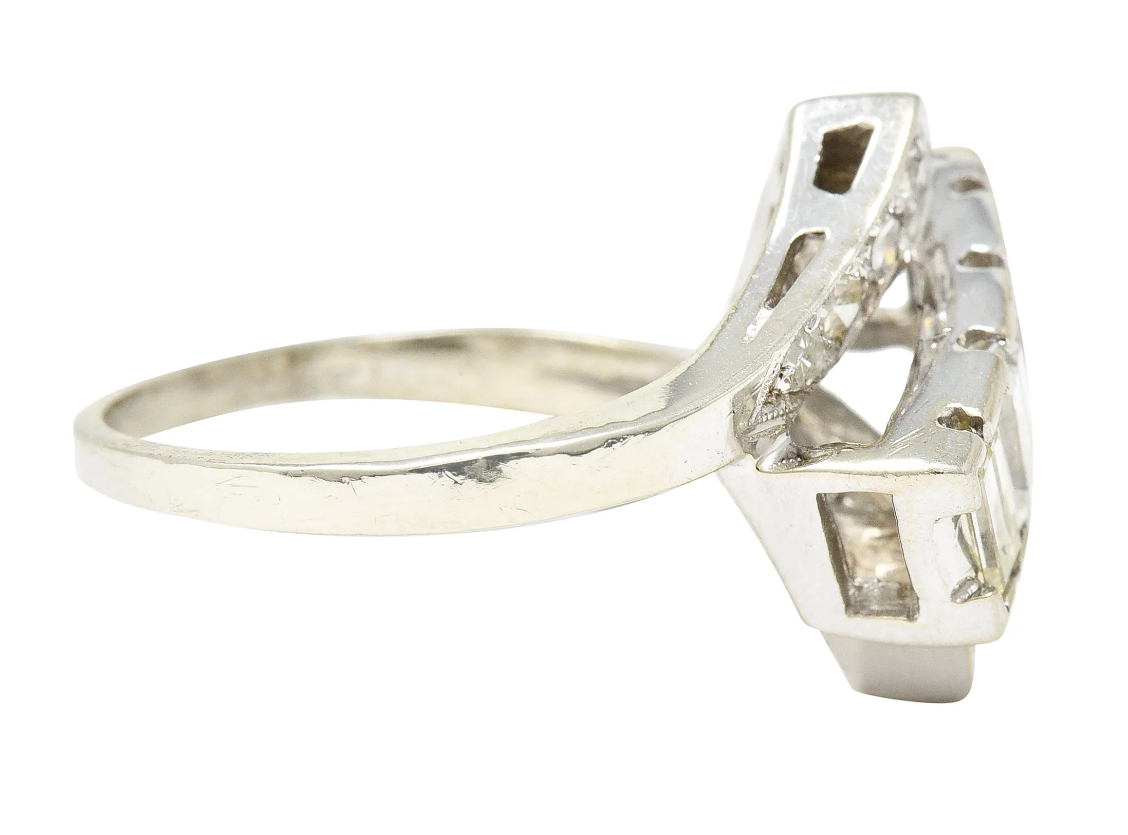 Mid-Century 1.00 CTW Diamond 14 Karat White Gold Vintage Bypass Ring