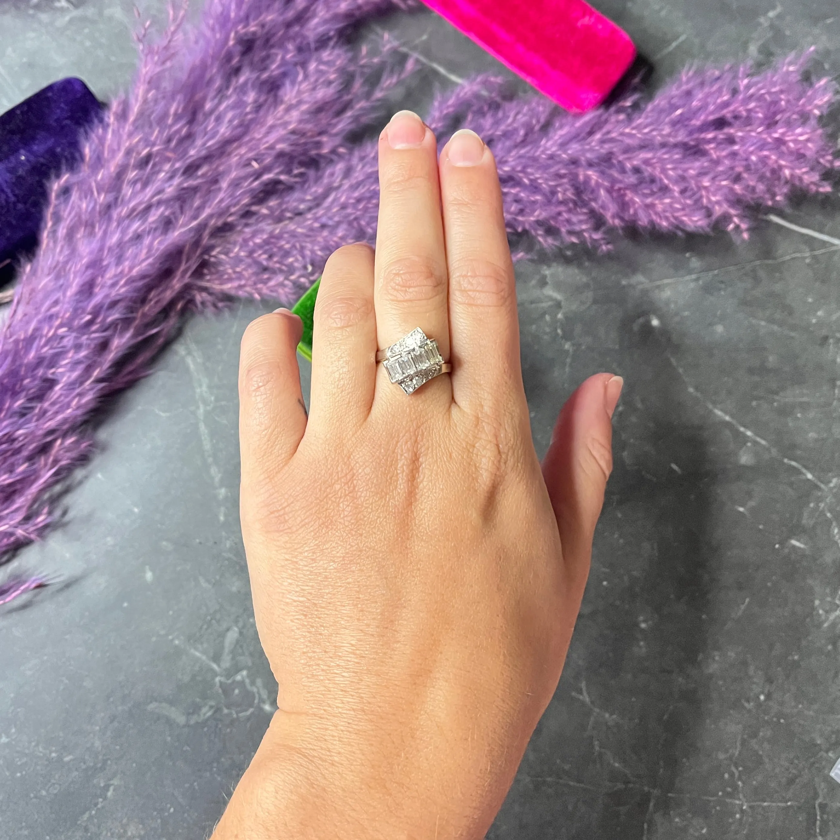 Mid-Century 1.00 CTW Diamond 14 Karat White Gold Vintage Bypass Ring