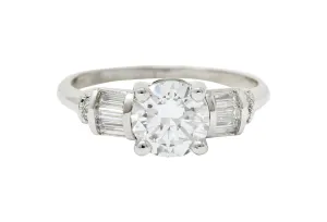 Mid-Century 1.32 CTW Diamond Platinum Vintage Engagement Ring GIA