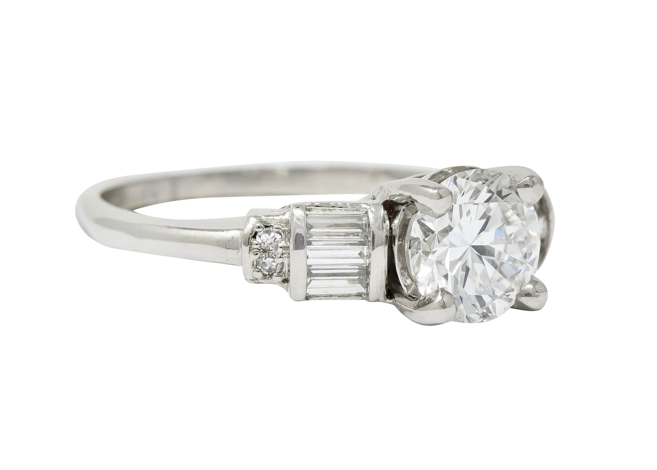 Mid-Century 1.32 CTW Diamond Platinum Vintage Engagement Ring GIA