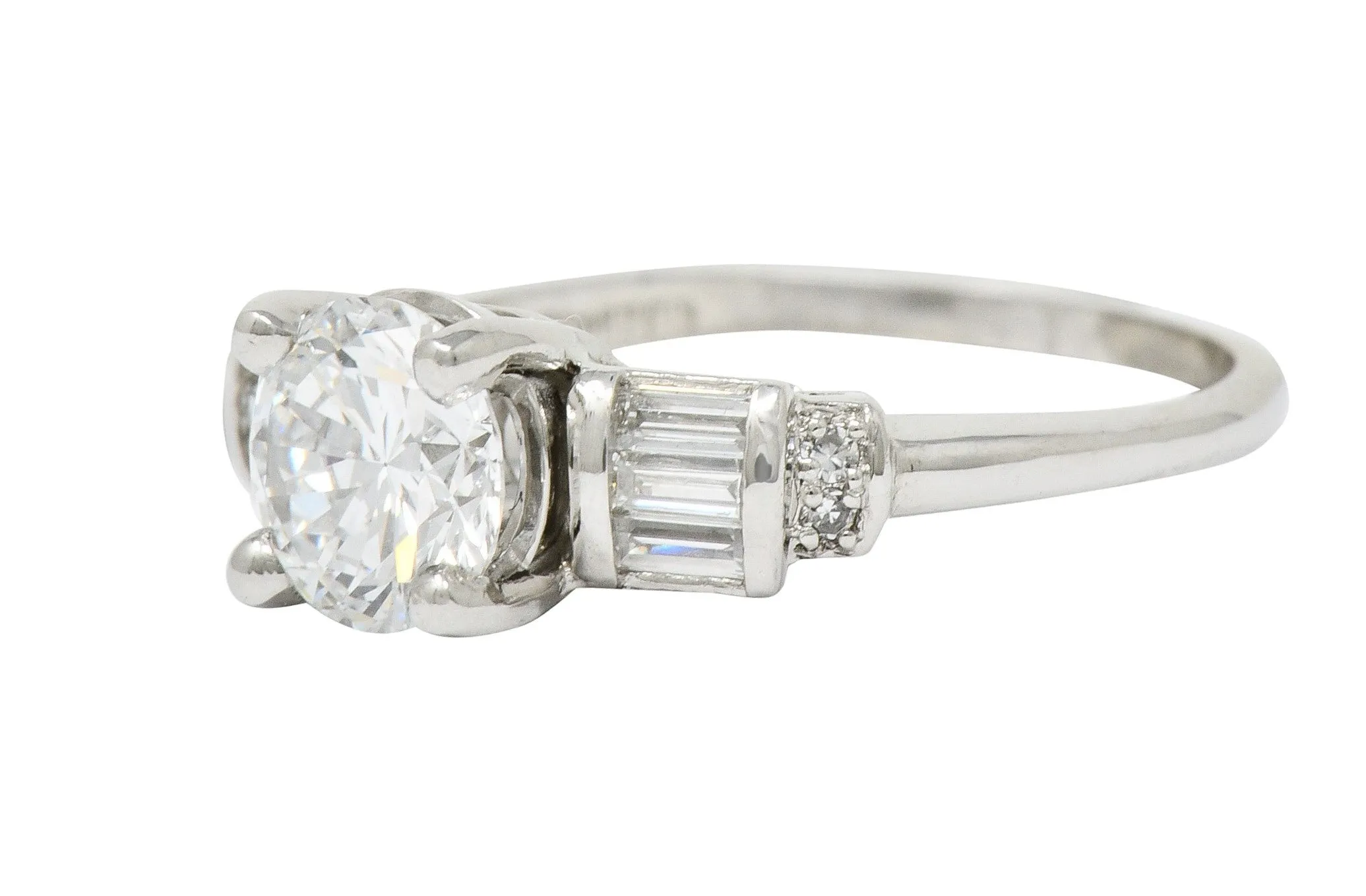 Mid-Century 1.32 CTW Diamond Platinum Vintage Engagement Ring GIA