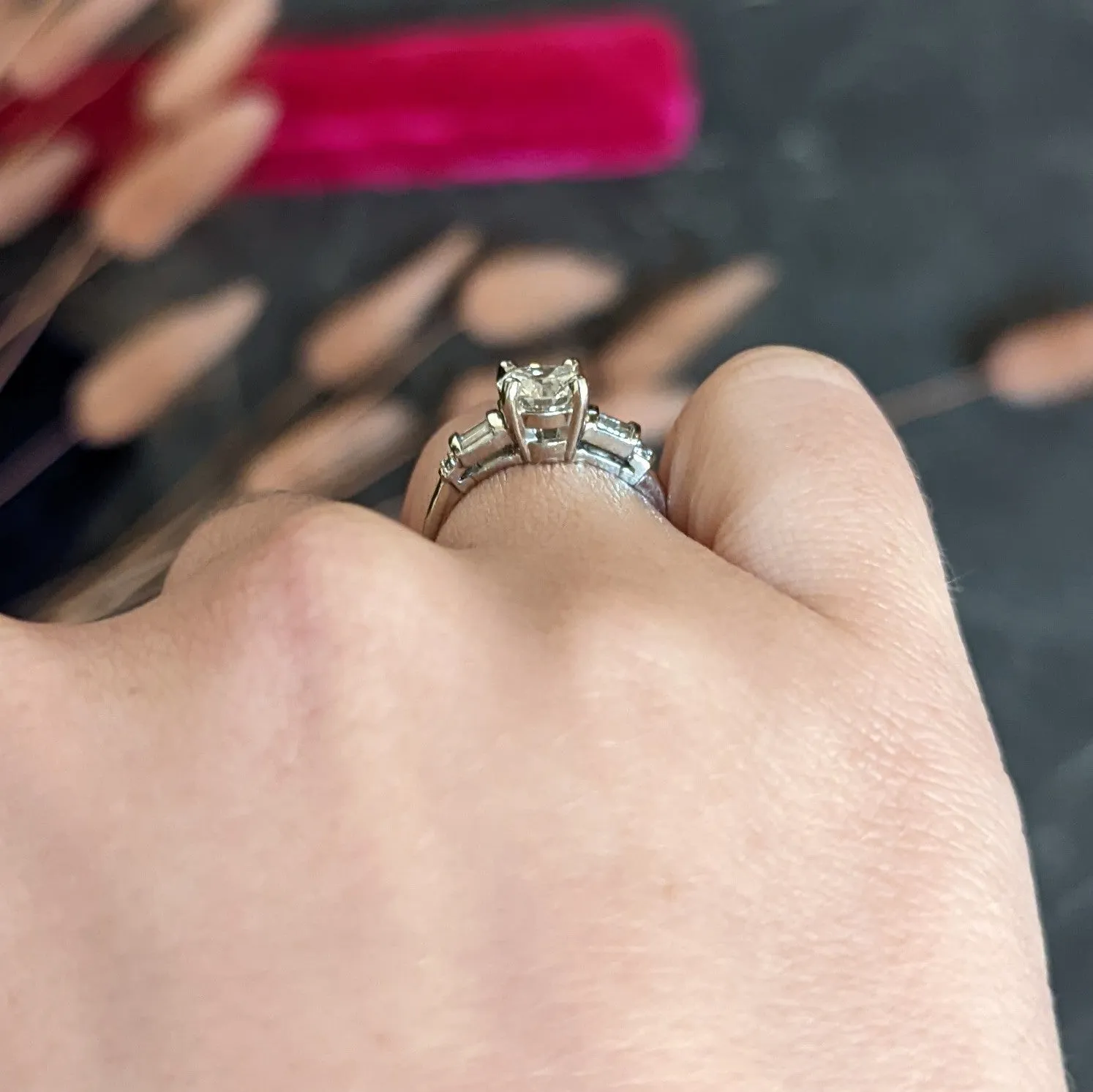 Mid-Century 1.32 CTW Diamond Platinum Vintage Engagement Ring GIA