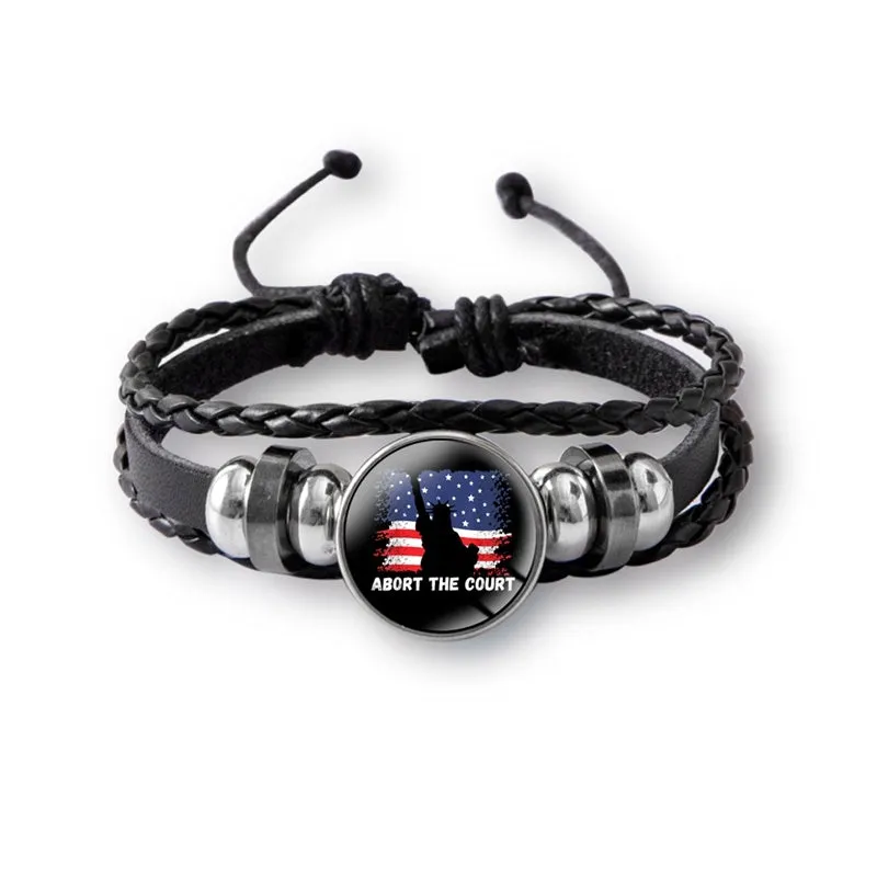 Mind Your Own Uterus Glass Snap Button Charm Bracelet Vintage Multi-layer Leather Bracelets For Women Men
