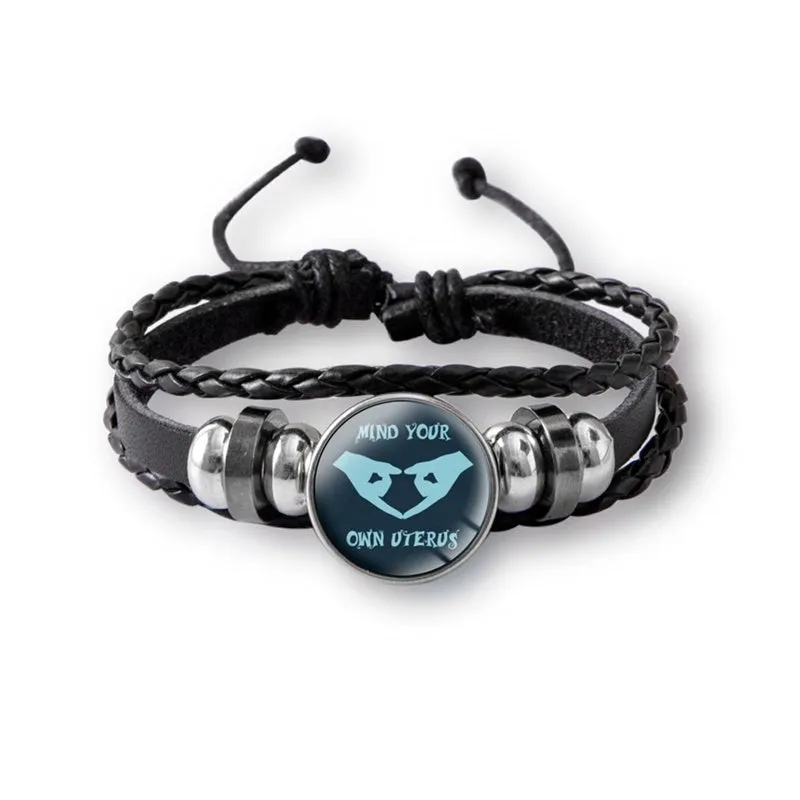 Mind Your Own Uterus Glass Snap Button Charm Bracelet Vintage Multi-layer Leather Bracelets For Women Men