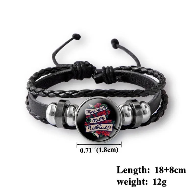 Mind Your Own Uterus Glass Snap Button Charm Bracelet Vintage Multi-layer Leather Bracelets For Women Men