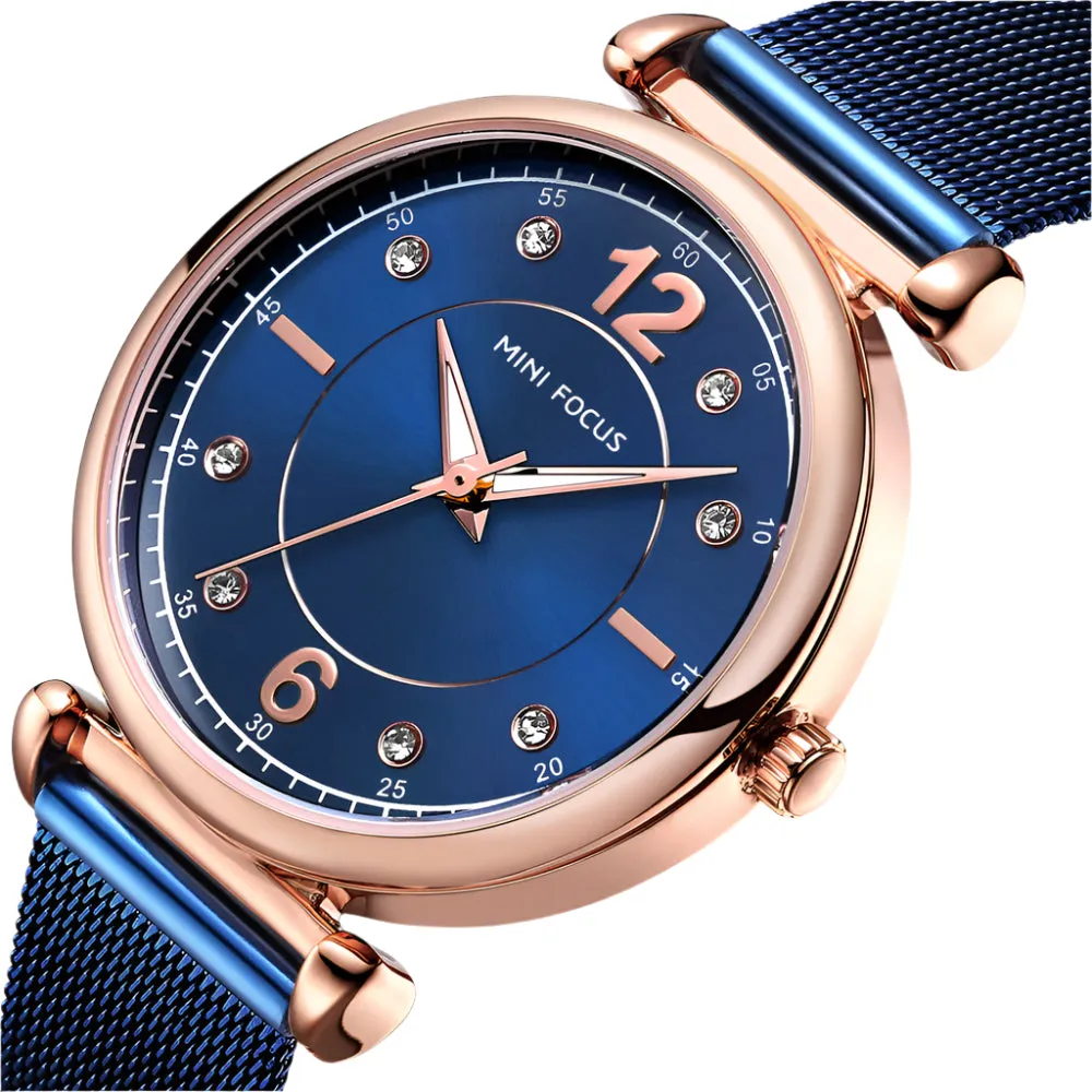 Mini Focus Blue Mesh Bracelet Blue Dial Quartz Watch for Ladies - MF0177L-04