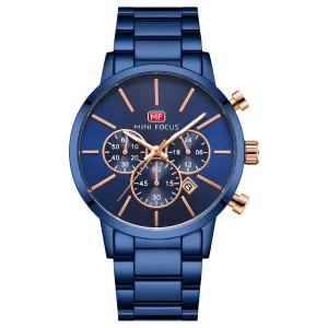 Mini Focus Blue Stainless Steel Blue Dial Chronograph Quartz Watch for Gents - MF0294G-03