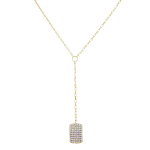Mini Pavé Dog Tag Lariat
