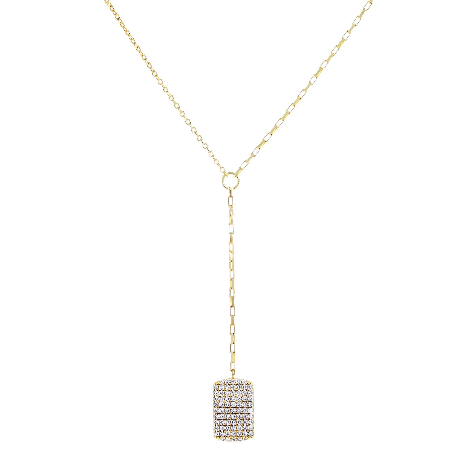 Mini Pavé Dog Tag Lariat
