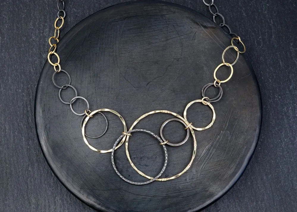 MIXED METALS CIRCLE PENDANT NECKLACE