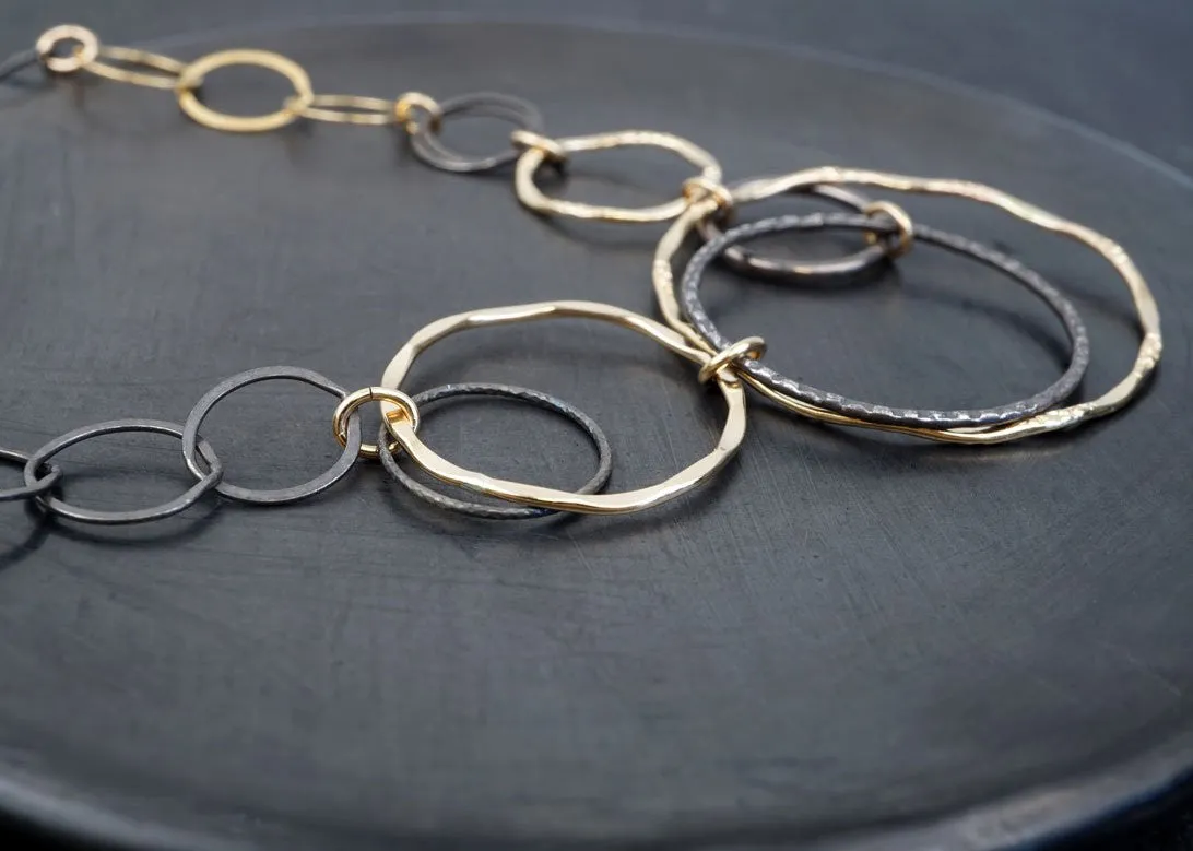 MIXED METALS CIRCLE PENDANT NECKLACE
