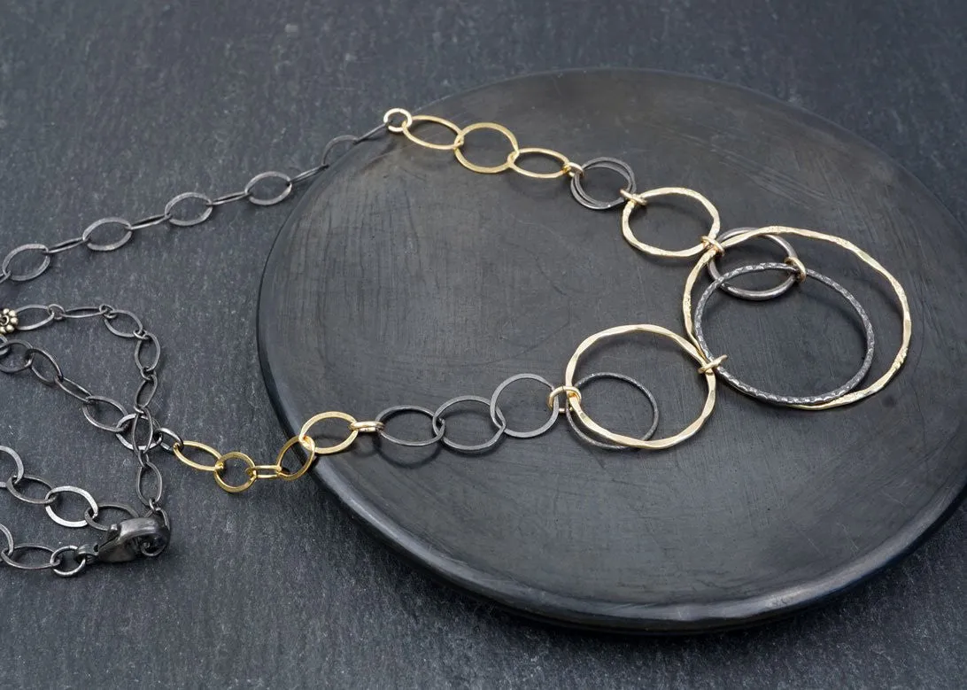 MIXED METALS CIRCLE PENDANT NECKLACE