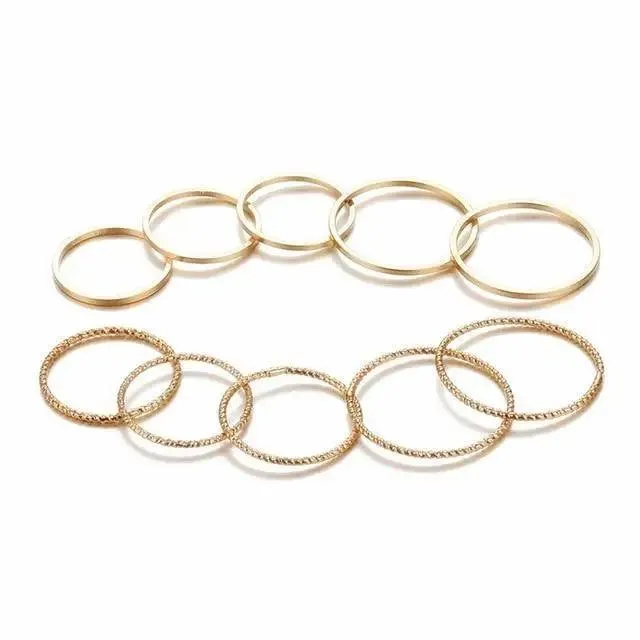 Modern  Gold Color Round Hollow Geometric Rings Set For Women And Girls Fashionable Cross Twist Open Ring Joint Ring Female Jewelry