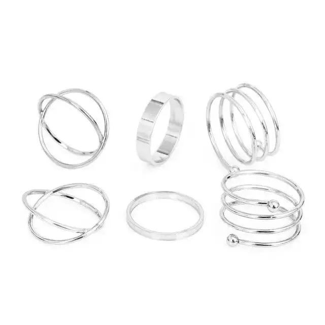 Modern  Gold Color Round Hollow Geometric Rings Set For Women And Girls Fashionable Cross Twist Open Ring Joint Ring Female Jewelry