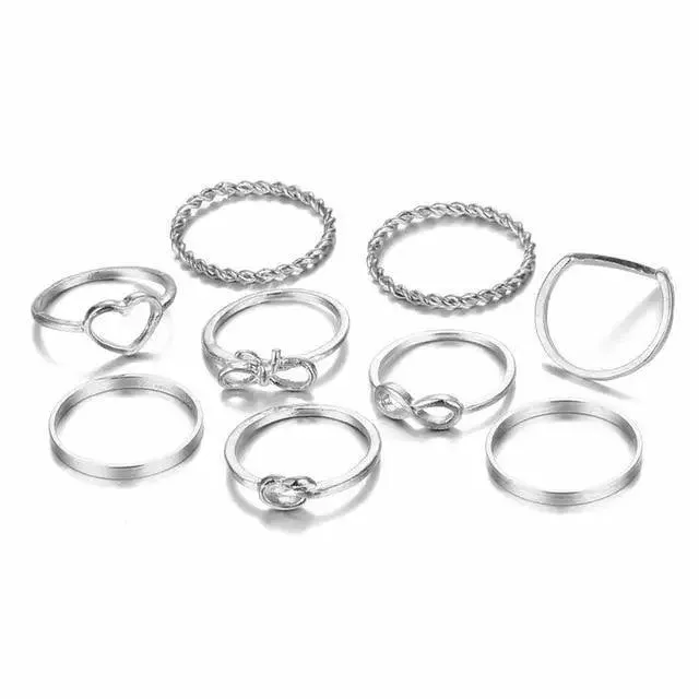 Modern  Gold Color Round Hollow Geometric Rings Set For Women And Girls Fashionable Cross Twist Open Ring Joint Ring Female Jewelry