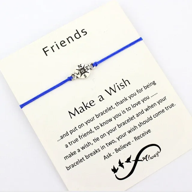 Mother Daughters Grandma Aunt Niece Girls Adjustable Dream Statement Jewelry Make a Wish Heart Compass Charm Bracelets for Women