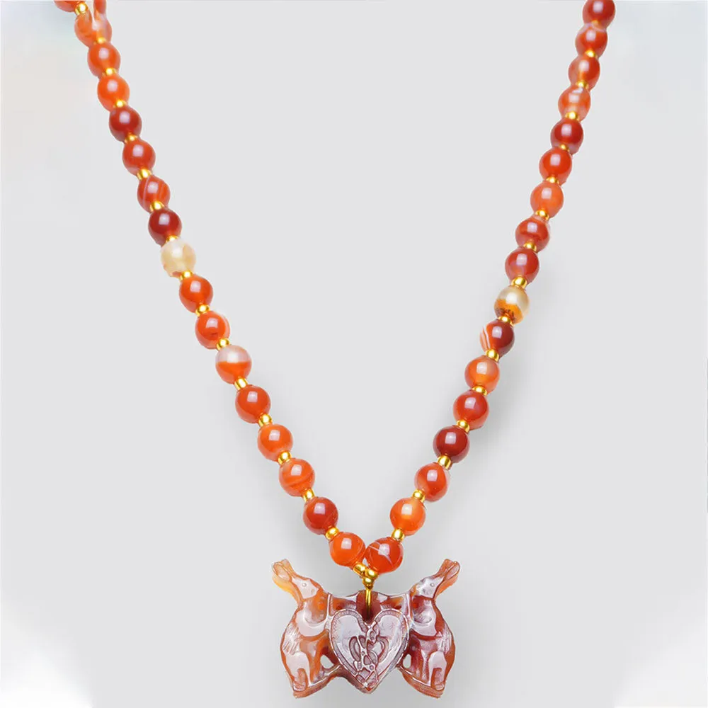 Mystic Rabbit Necklace in Carnelian Agate