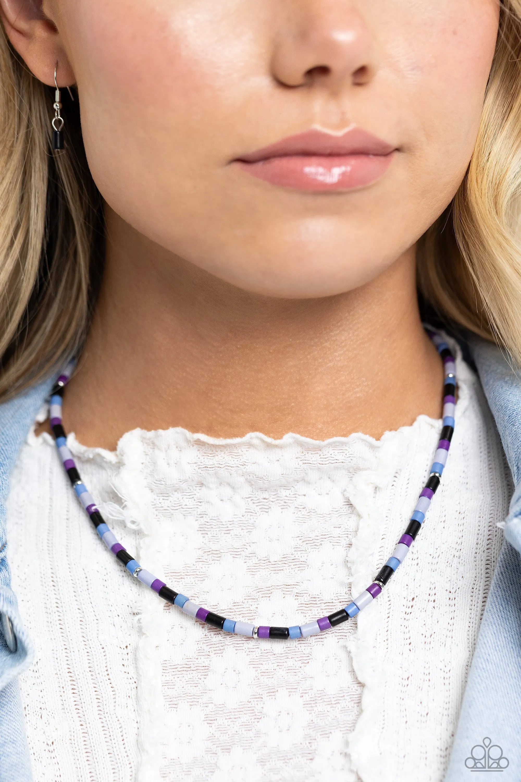 Natural Nonchalance - Black - Purple, Blue, and Gray Bead Paparazzi Short Necklace