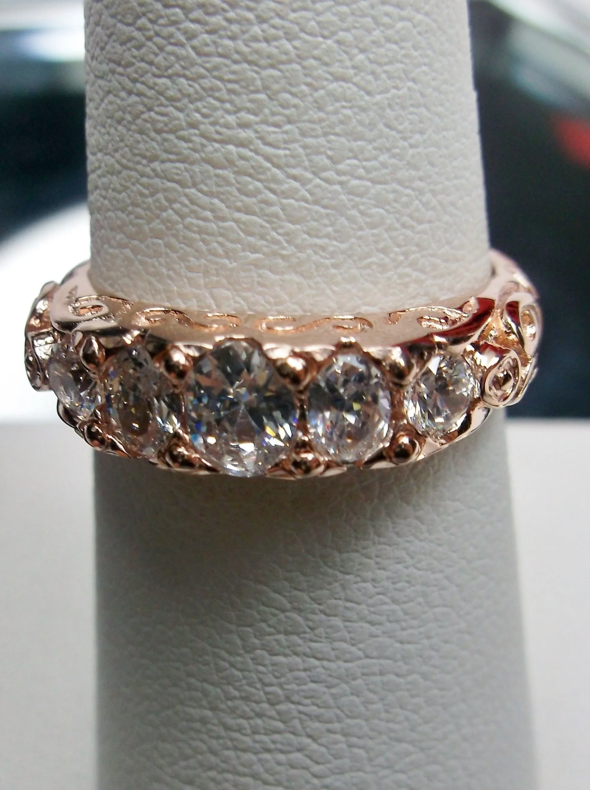 Natural White Topaz Ring, Rose Gold, 5-Stone Georgian Victorian Jewelry #D19