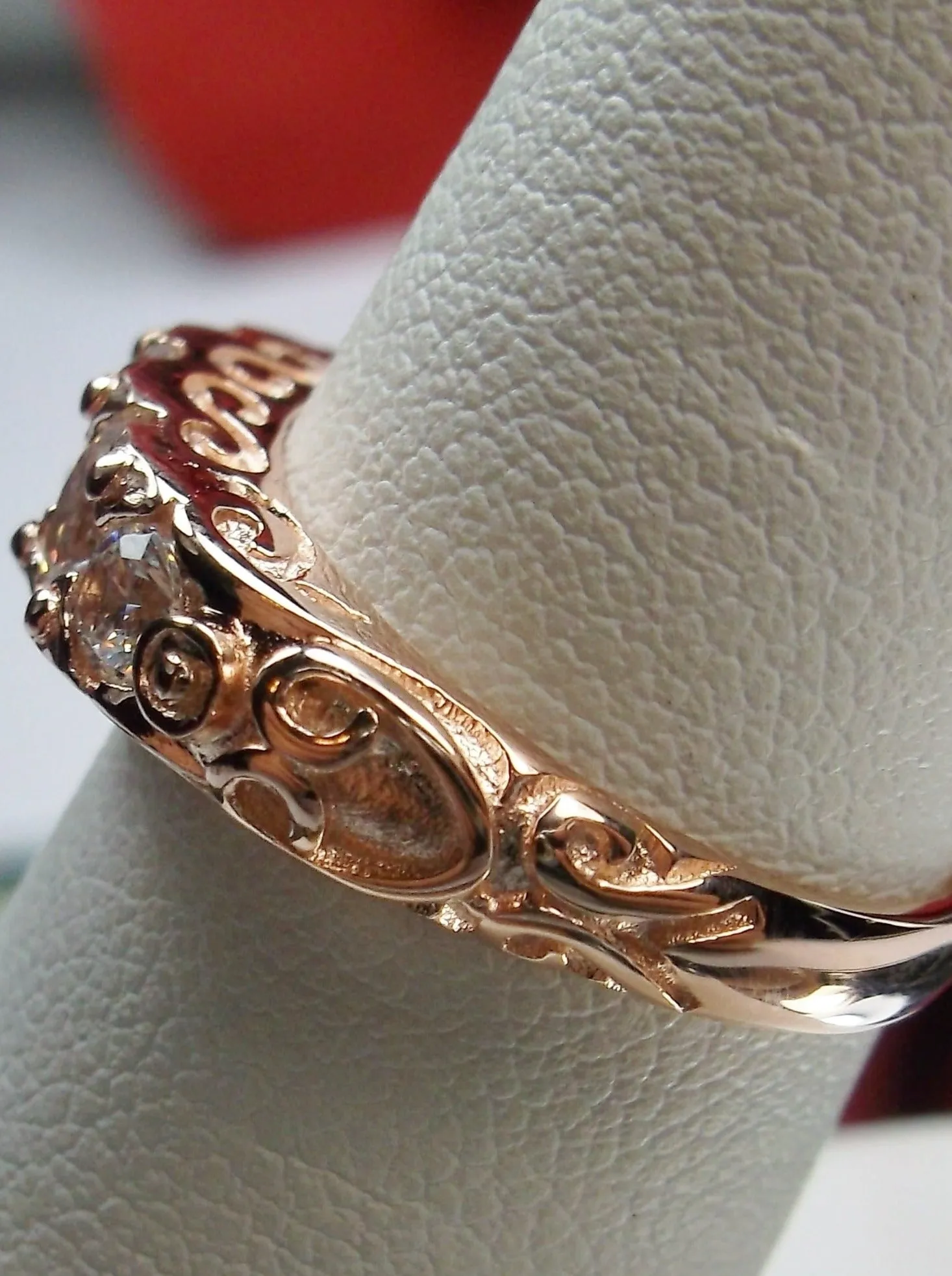 Natural White Topaz Ring, Rose Gold, 5-Stone Georgian Victorian Jewelry #D19
