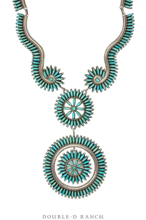 Necklace, Statement, Bib, Turquoise, Needlepoint, Hallmark, Vintage, 3405
