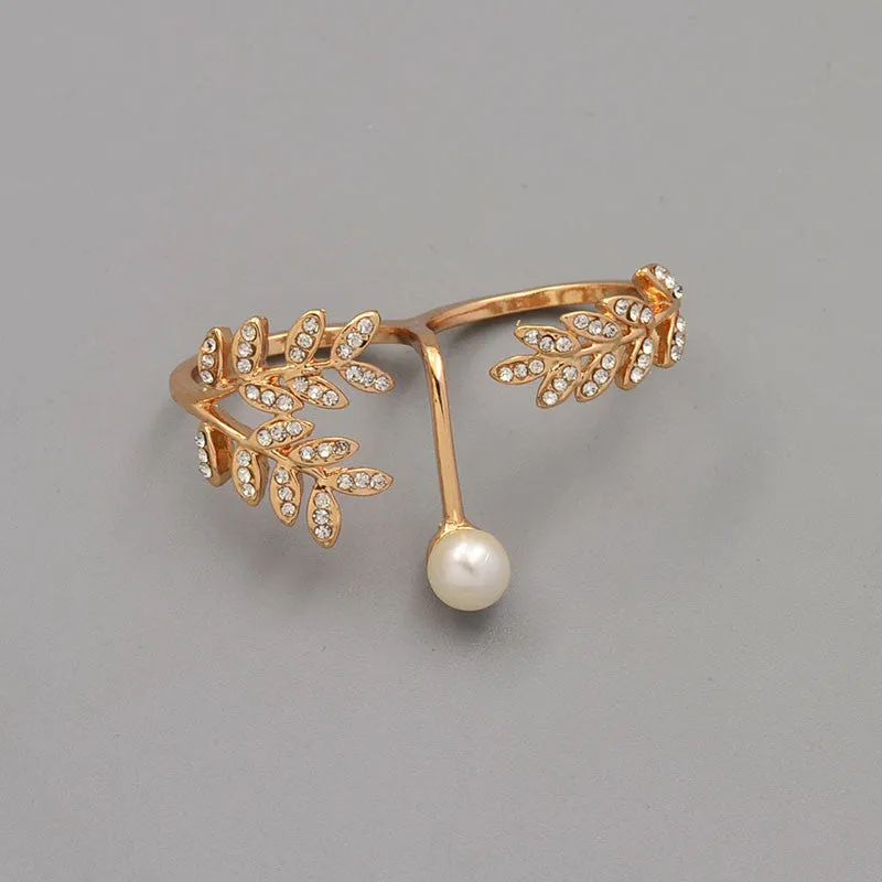 New fashion accessories jewelry full rhinestone pearl star double finger ring set for women girl nice gift