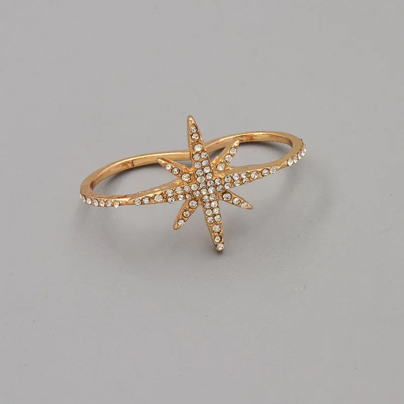 New fashion accessories jewelry full rhinestone pearl star double finger ring set for women girl nice gift
