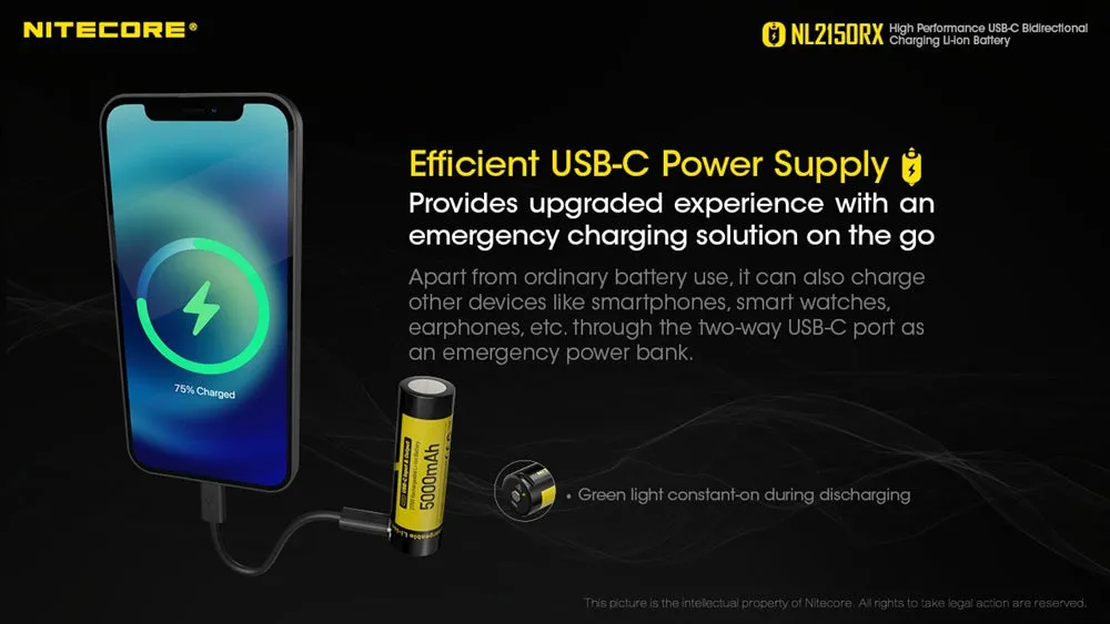 Nitecore NL2150RX 5000mAh USB-C Rechargeable 21700 Battery