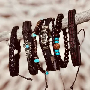 Nomad Spirit Leather Bracelet Set – Rustic & Boho