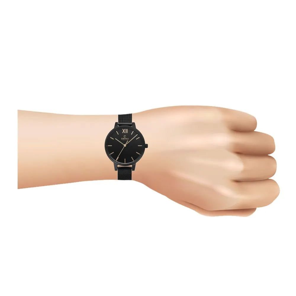 Obaku Women's Denmark Black Background & Bracelet Analog Watch, V209LXBBMB