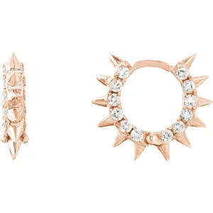 Olas d'Oro - 14K Rose Gold Pave Diamond Spiked Huggie Earrings - 0.60 Carat Total Diamond Weight
