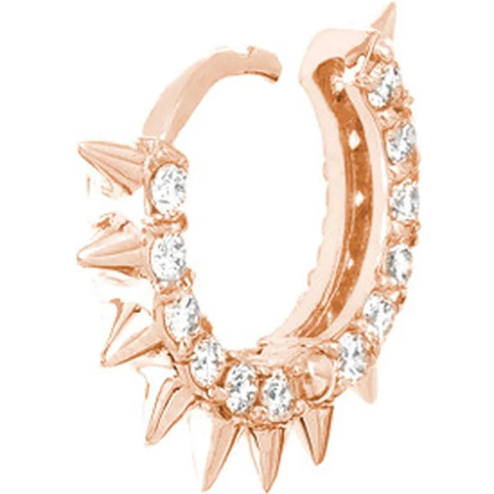 Olas d'Oro - 14K Rose Gold Pave Diamond Spiked Huggie Earrings - 0.60 Carat Total Diamond Weight