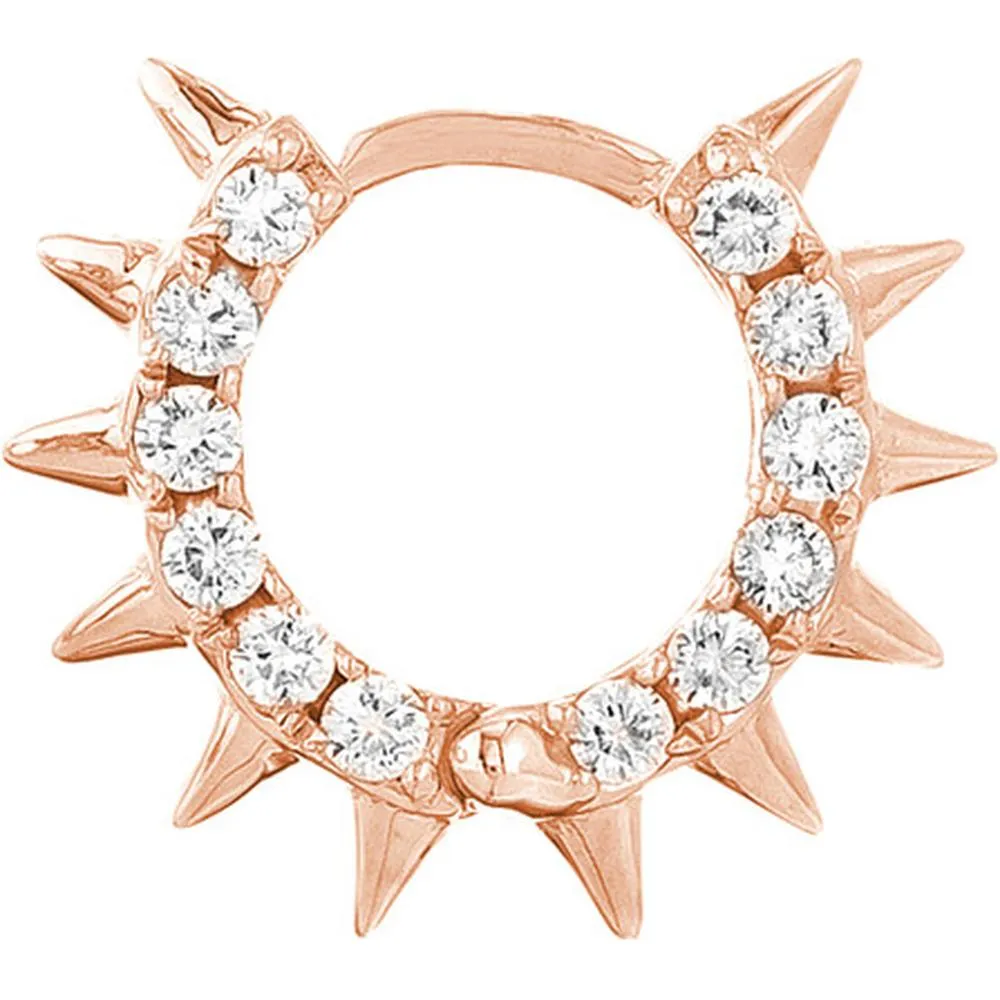 Olas d'Oro - 14K Rose Gold Pave Diamond Spiked Huggie Earrings - 0.60 Carat Total Diamond Weight