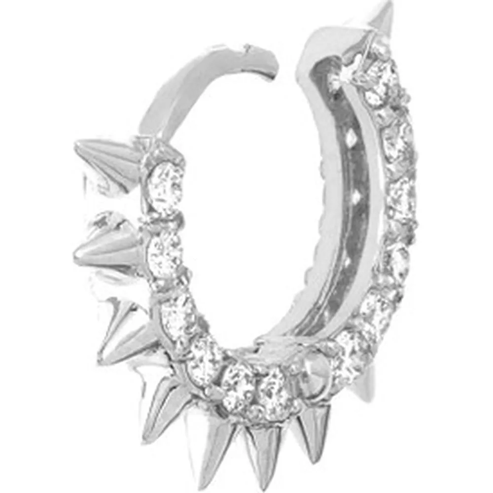 Olas d'Oro - 14K White Gold Pave Diamond Spiked Huggie Earrings - 0.60 Carat Total Diamond Weight
