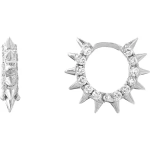 Olas d'Oro - 14K White Gold Pave Diamond Spiked Huggie Earrings - 0.60 Carat Total Diamond Weight
