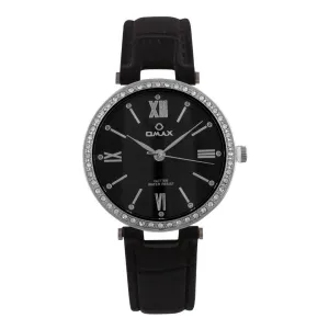 Omax Women's Glitter Round Dial With Black Background & Black Texture Strap Analog Watch, GT001P22I