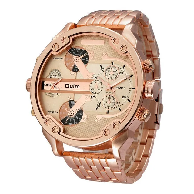 Oulm Exaggerated Large Big Watches Men Luxury Brand Unique Designer Quartz Watch Male Heavy Full Steel Leather Strap Wrist Watch