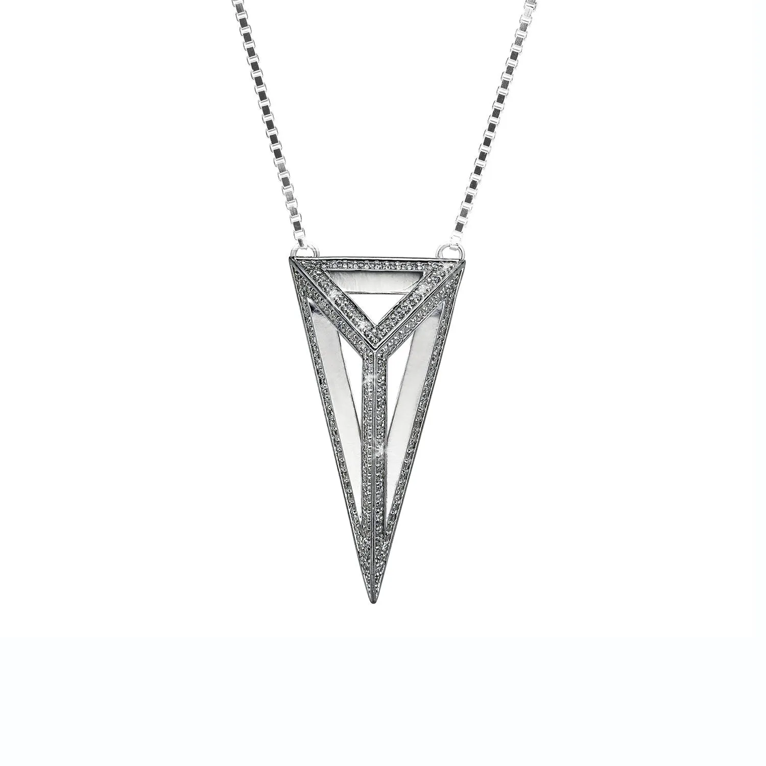 Oversized Pyramid Full Pavé Pendant Necklace