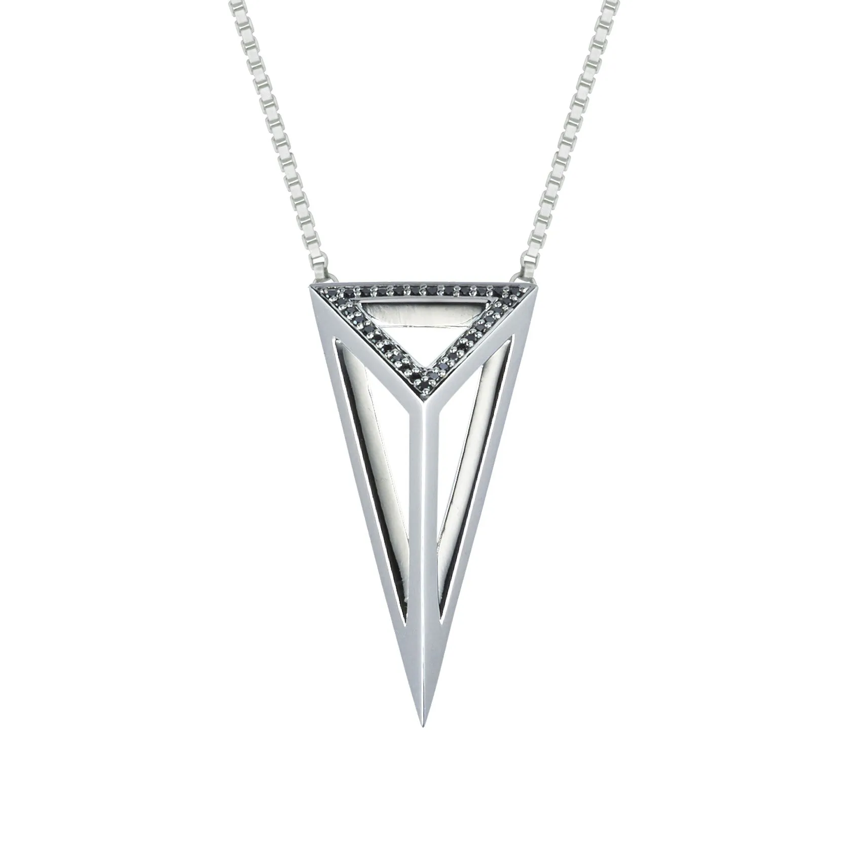 Oversized Pyramid Half Pavé Pendant Necklace