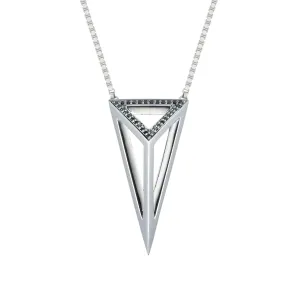 Oversized Pyramid Half Pavé Pendant Necklace