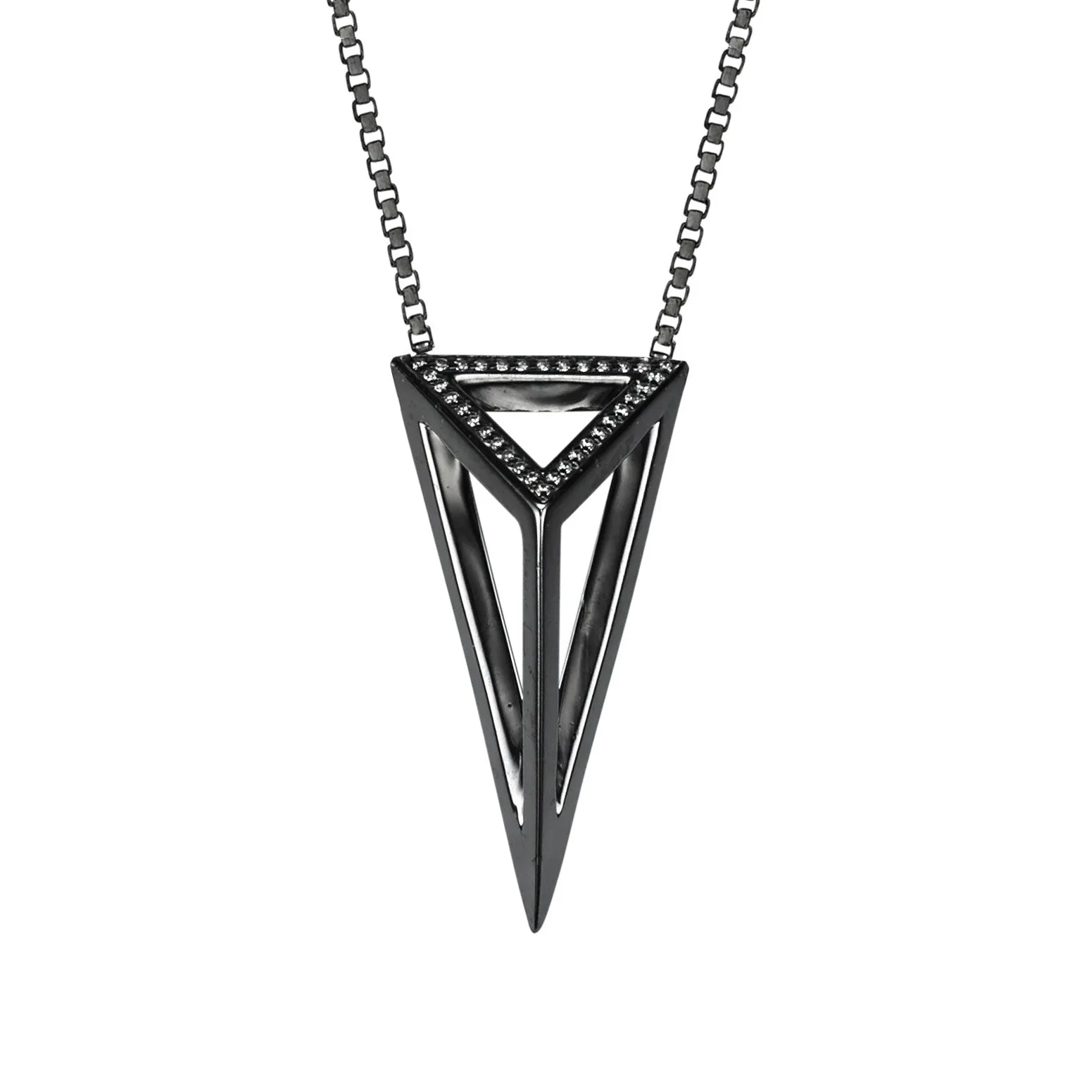 Oversized Pyramid Half Pavé Pendant Necklace
