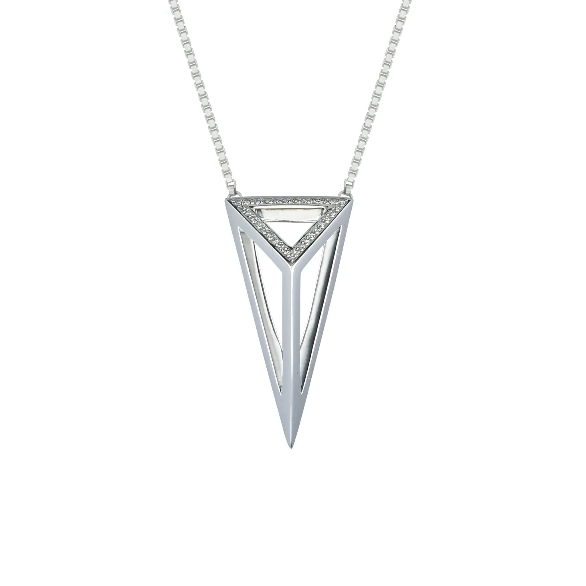 Oversized Pyramid Half Pavé Pendant Necklace