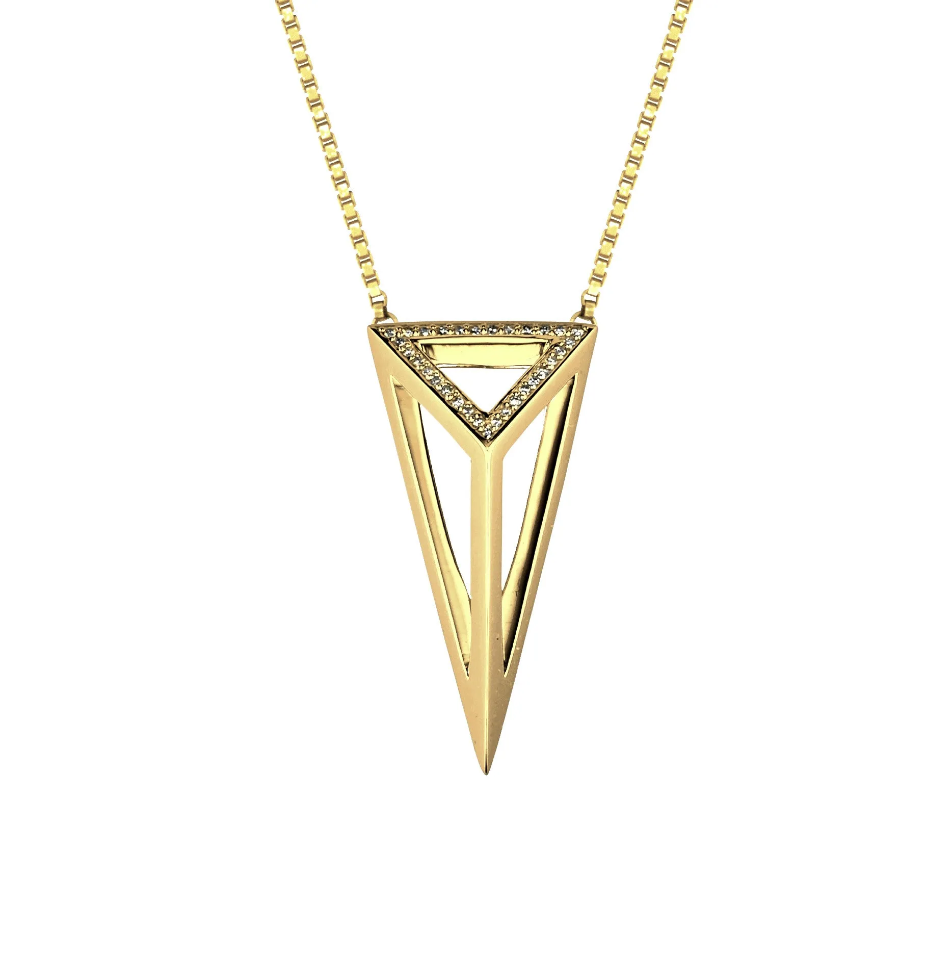 Oversized Pyramid Half Pavé Pendant Necklace