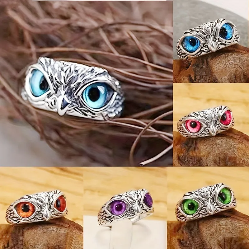 Owl Devil's Eye Ring Retro Creative Exaggerated Animal Opening Adjustable Finger
