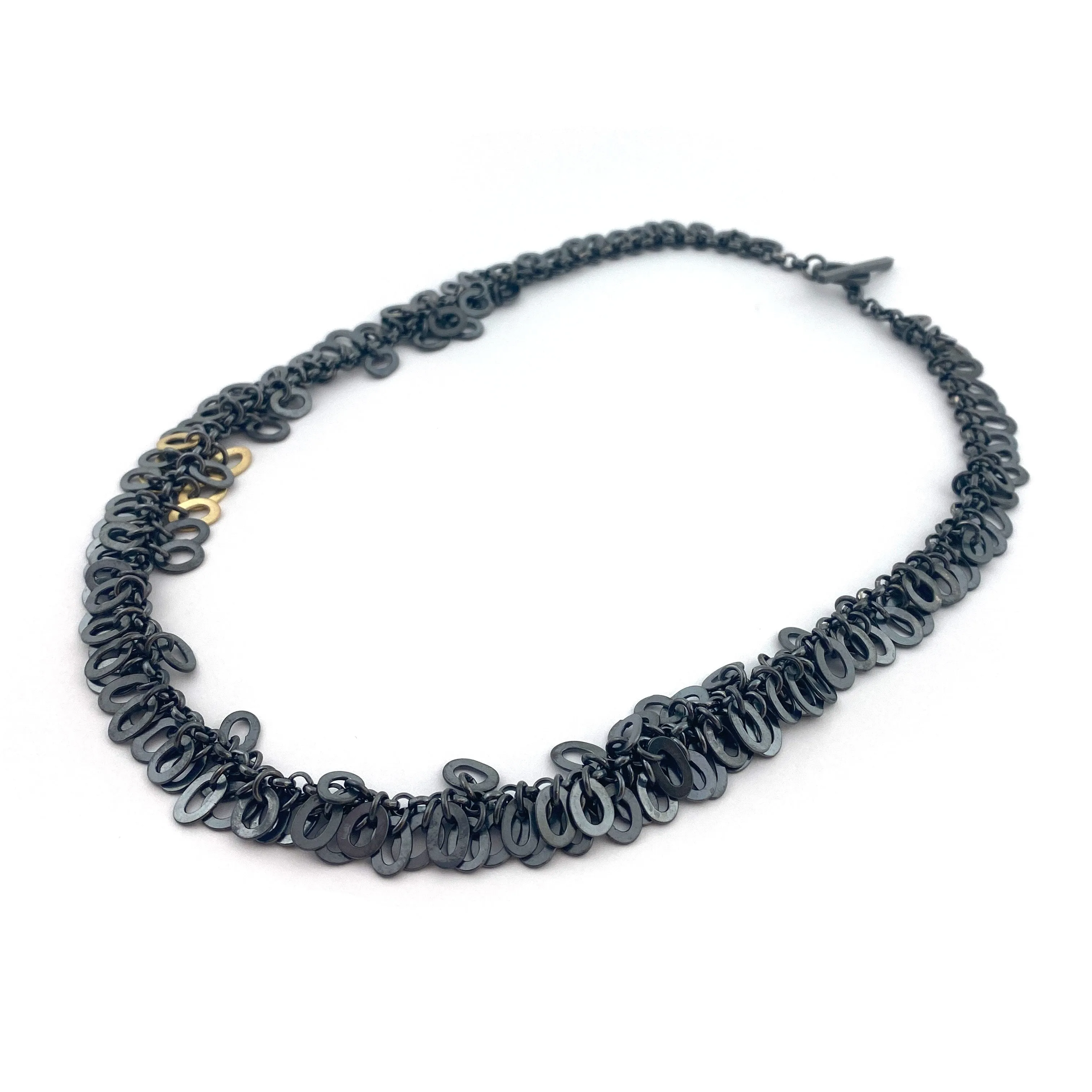Oxidized and Gold Fringe Necklace