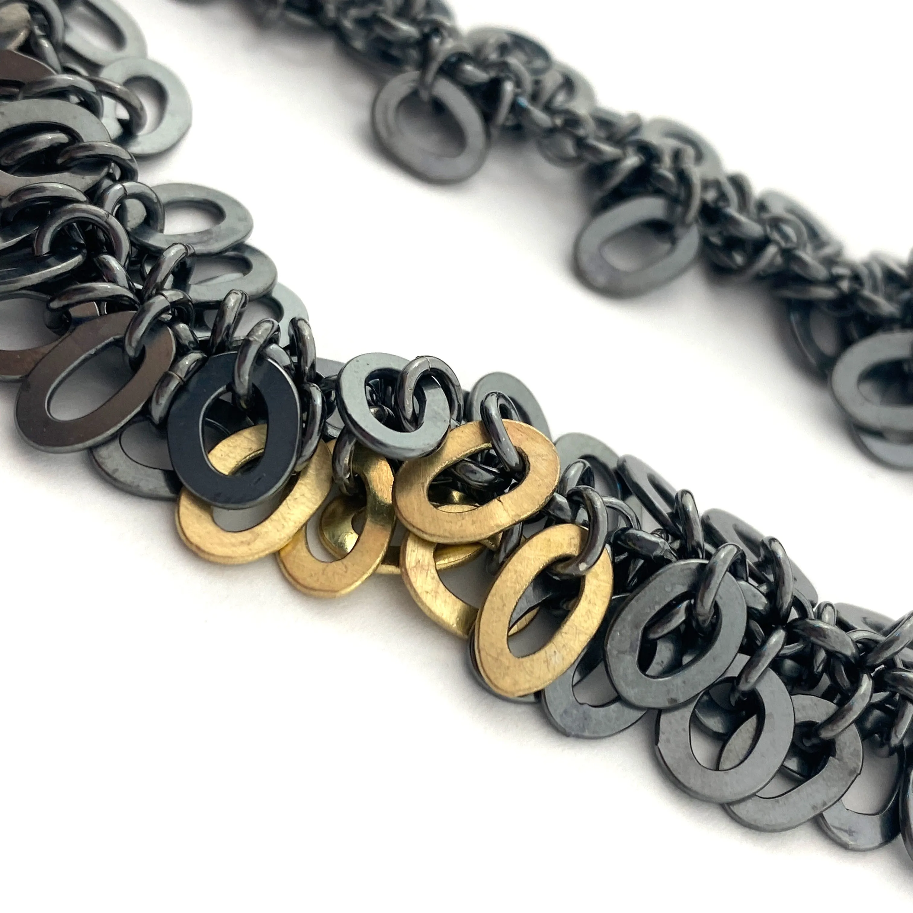 Oxidized and Gold Fringe Necklace