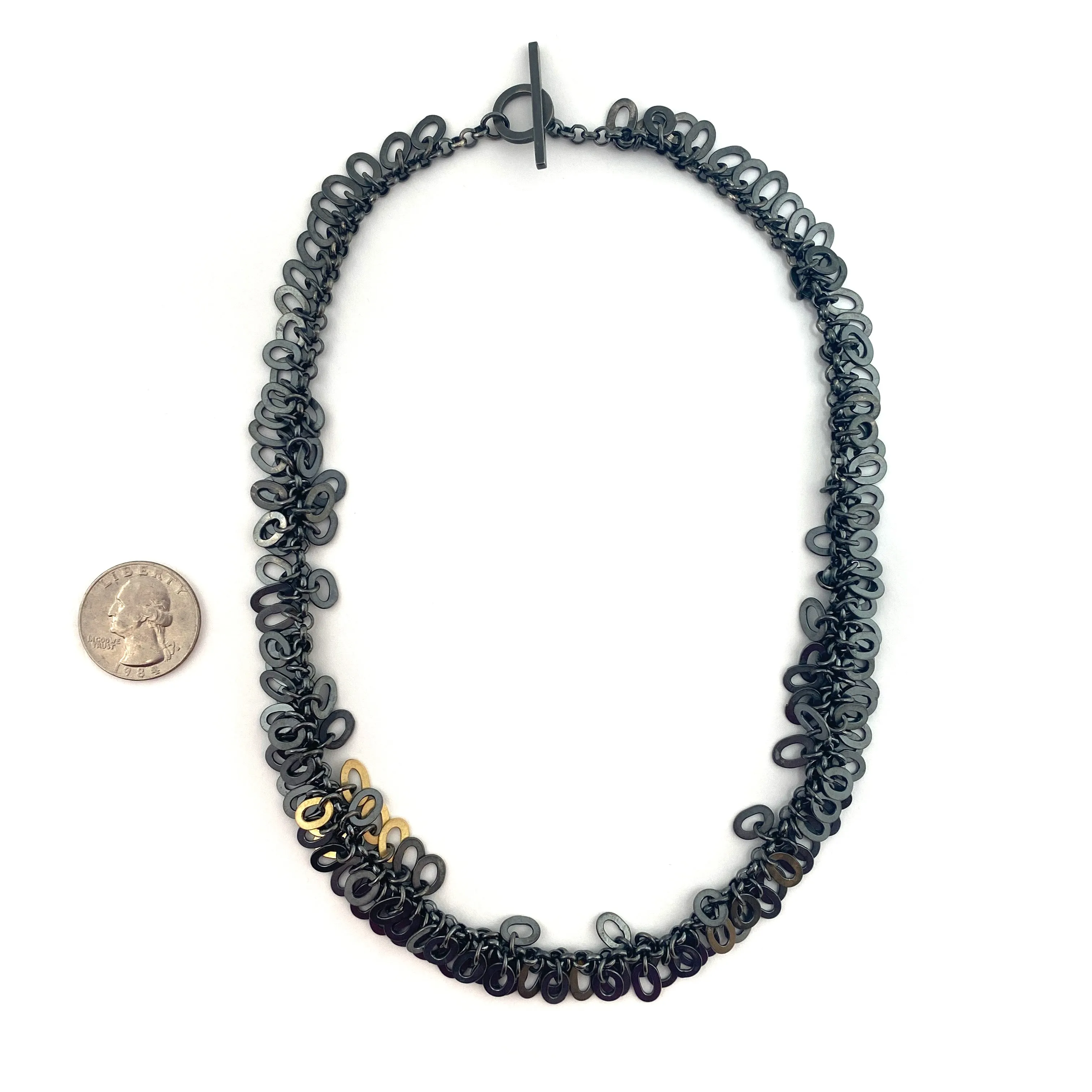 Oxidized and Gold Fringe Necklace