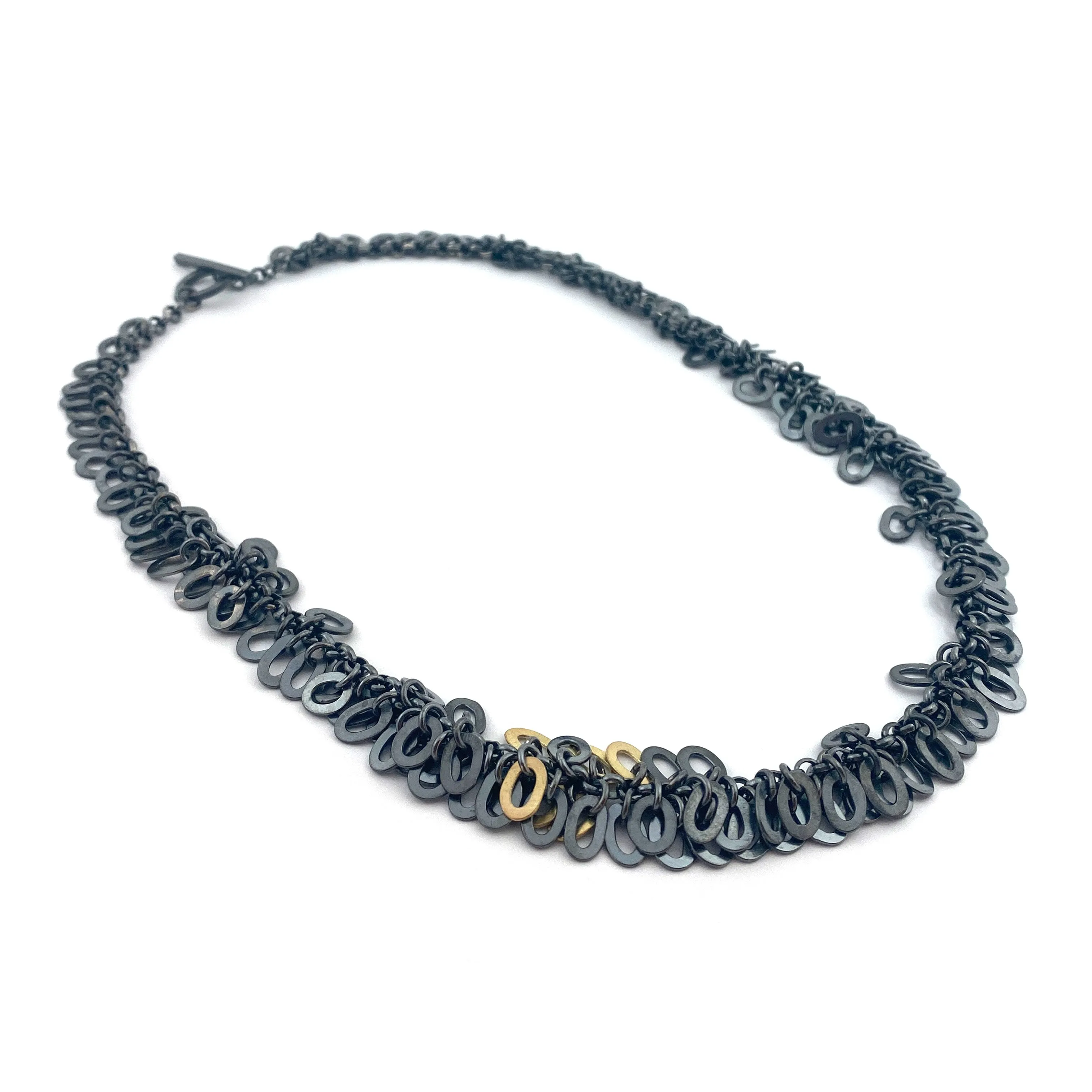 Oxidized and Gold Fringe Necklace