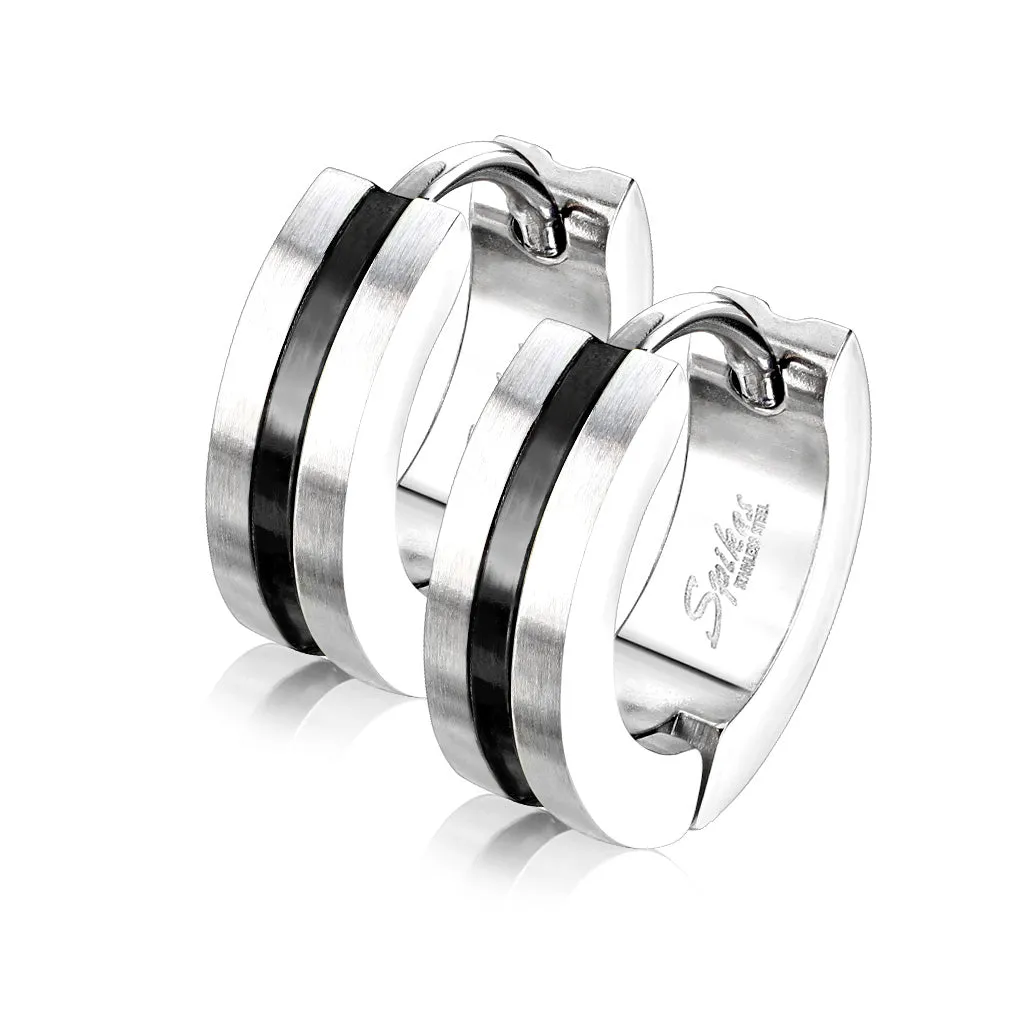 Pair of 316L Surgical Steel Black PVD Thin Stripe Centre Hoop Earrings